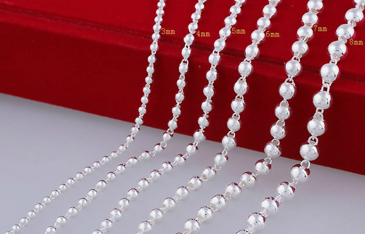Men's Round Beads Silver Necklace