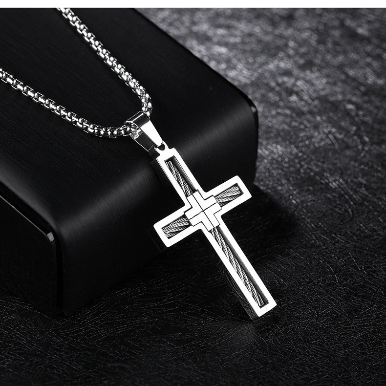 Men's Titanium Steel Wire Cross Necklace