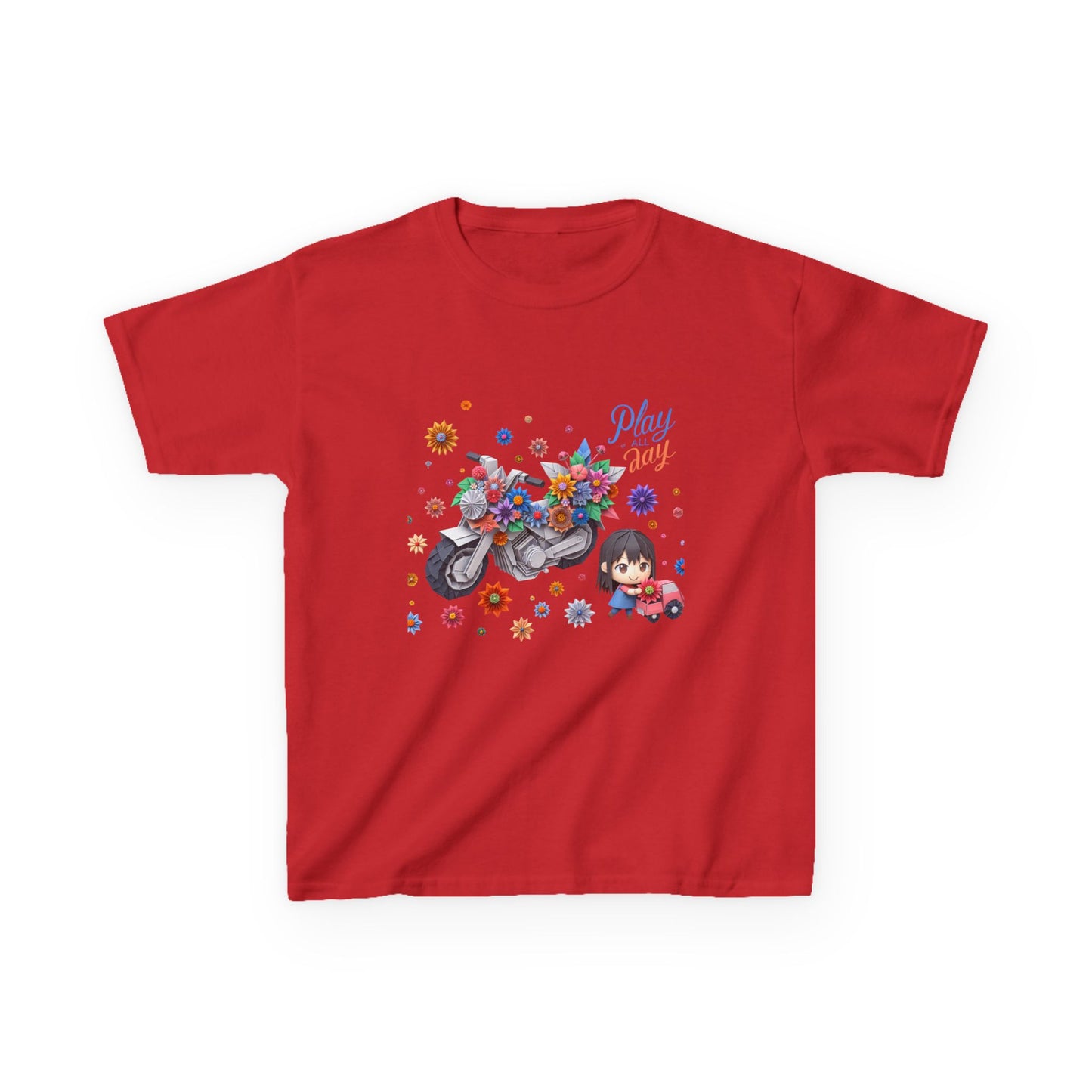Play all Day Motorcycle Tee - Fun Floral Design for Young Adventurers