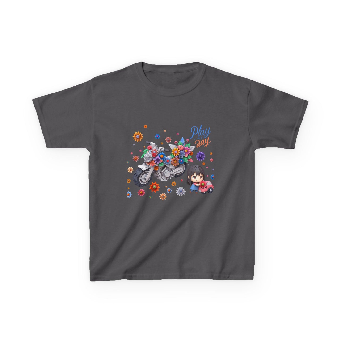 Play all Day Motorcycle Tee - Fun Floral Design for Young Adventurers
