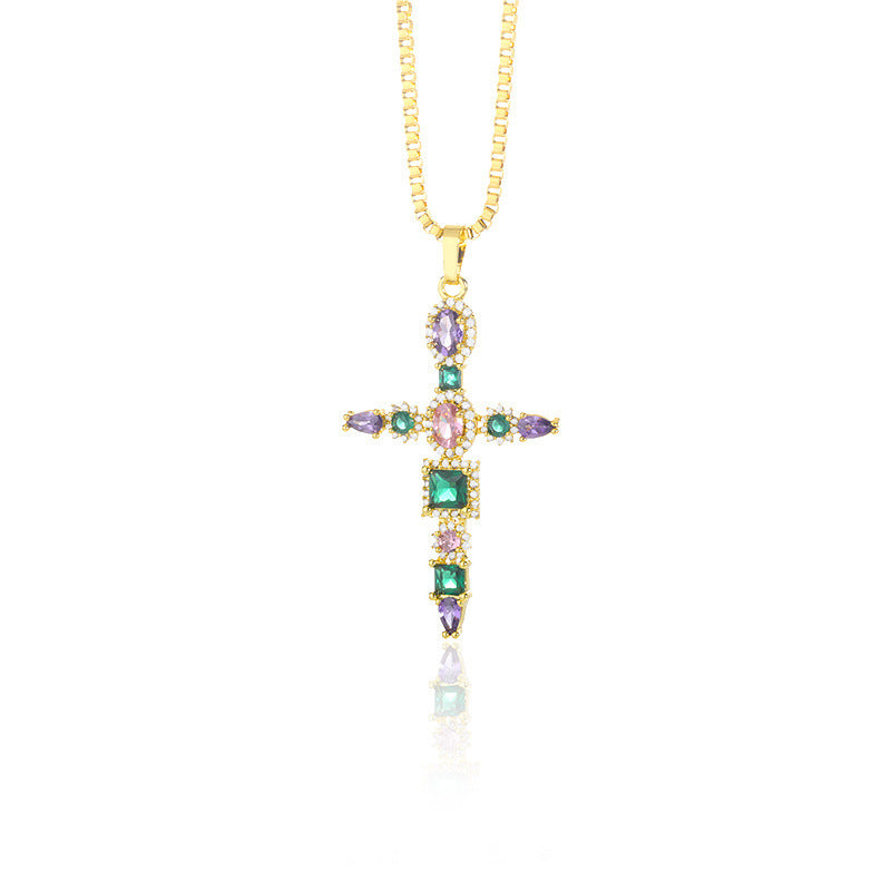 Gold Tone Zircon Cross Necklace For Men