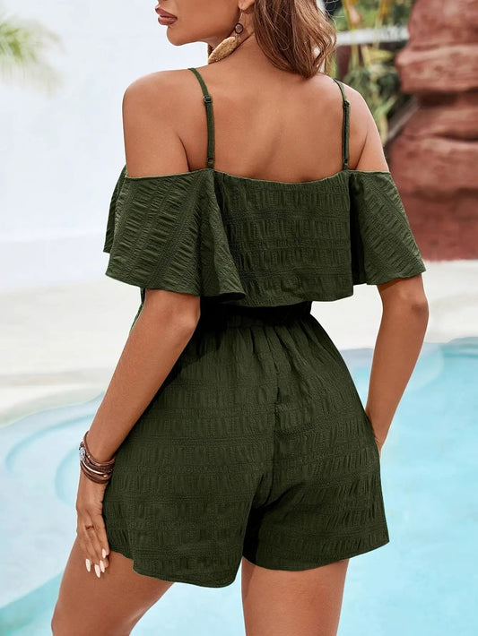Elegant Solid Color Off-the-shoulder Romper by GJG Denim