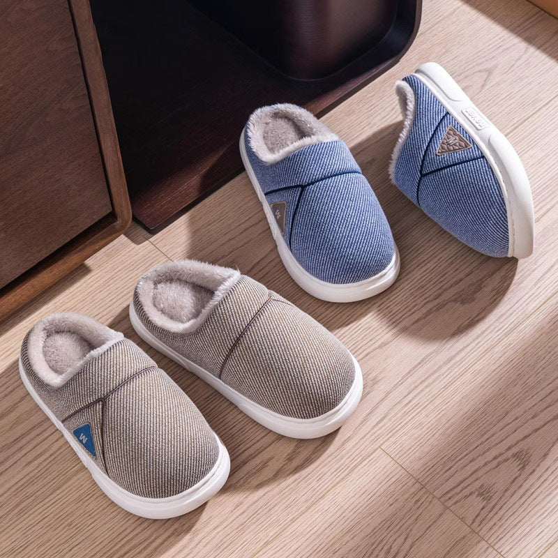 Men's Solid Striped Fleece Plush Slippers