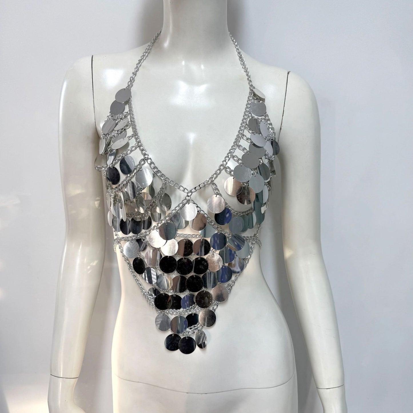 Women's Fishnet Sequin Stitching Halterneck Vest