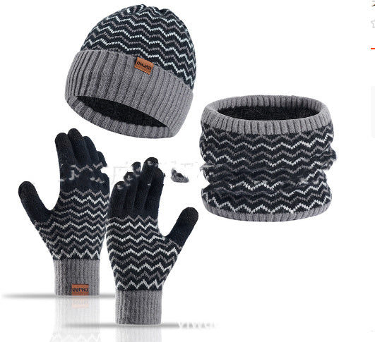 Men's Warm Cold-proof Neck Warmer, Knitted Beanie, and Knitted Gloves Set