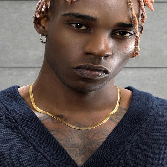 Gold Flat Snake Bone Necklace For Men