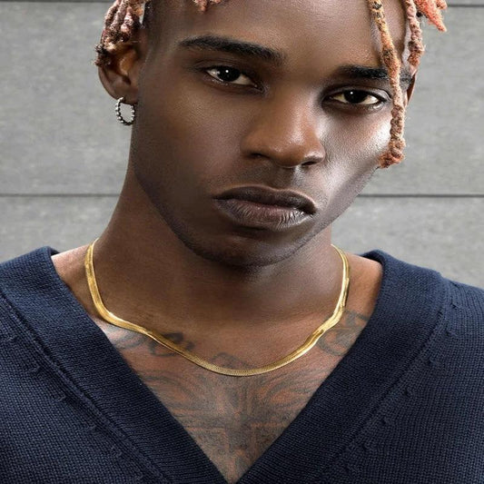 Gold Flat Snake Bone Necklace For Men by GJG Denim