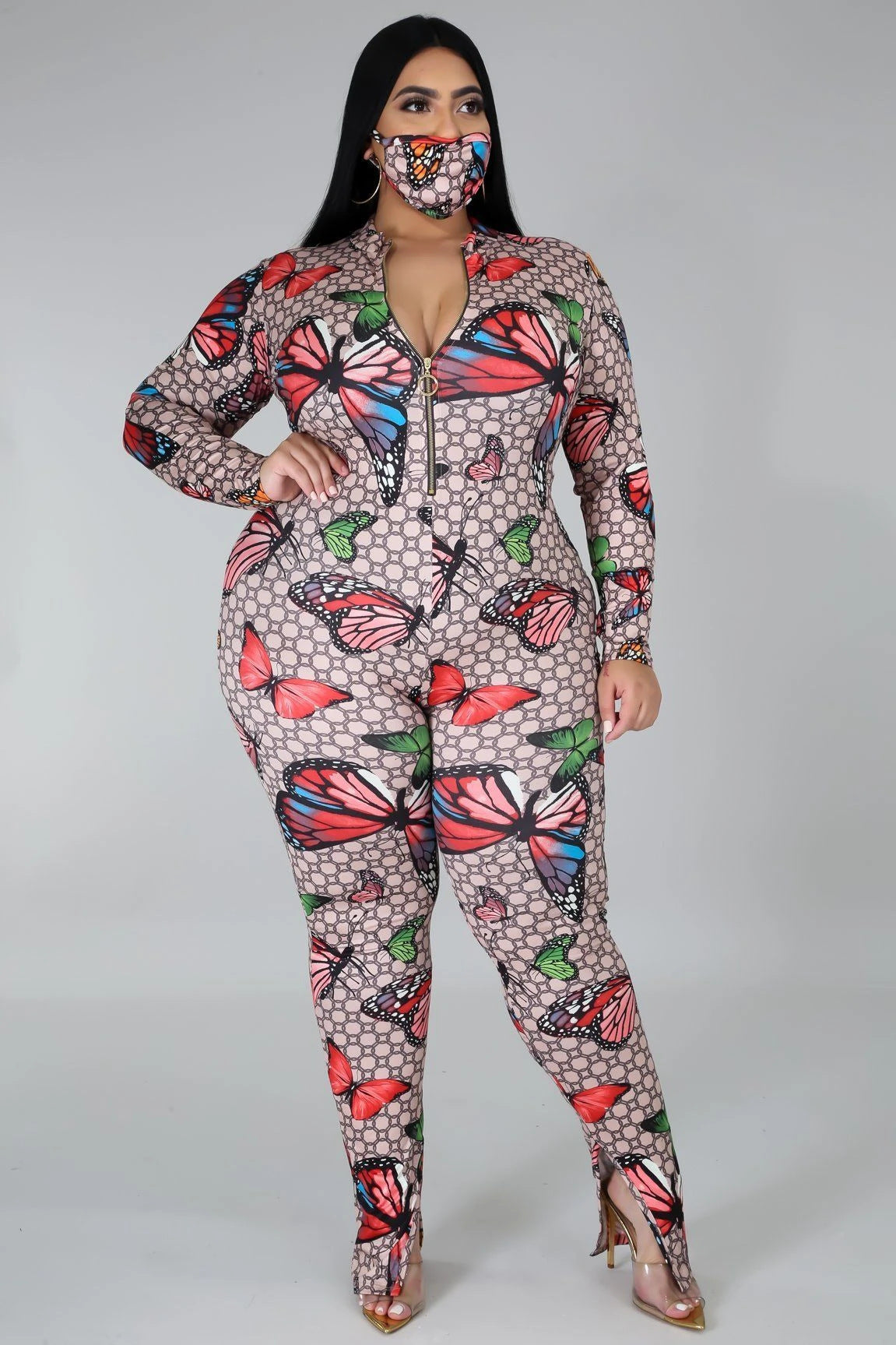 European and American Plus Size Fat Woman Stretch Digital Print Jumpsuit