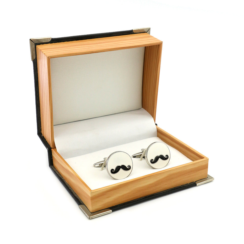 Men's Metal Copper Round Black Beard Cuff Links