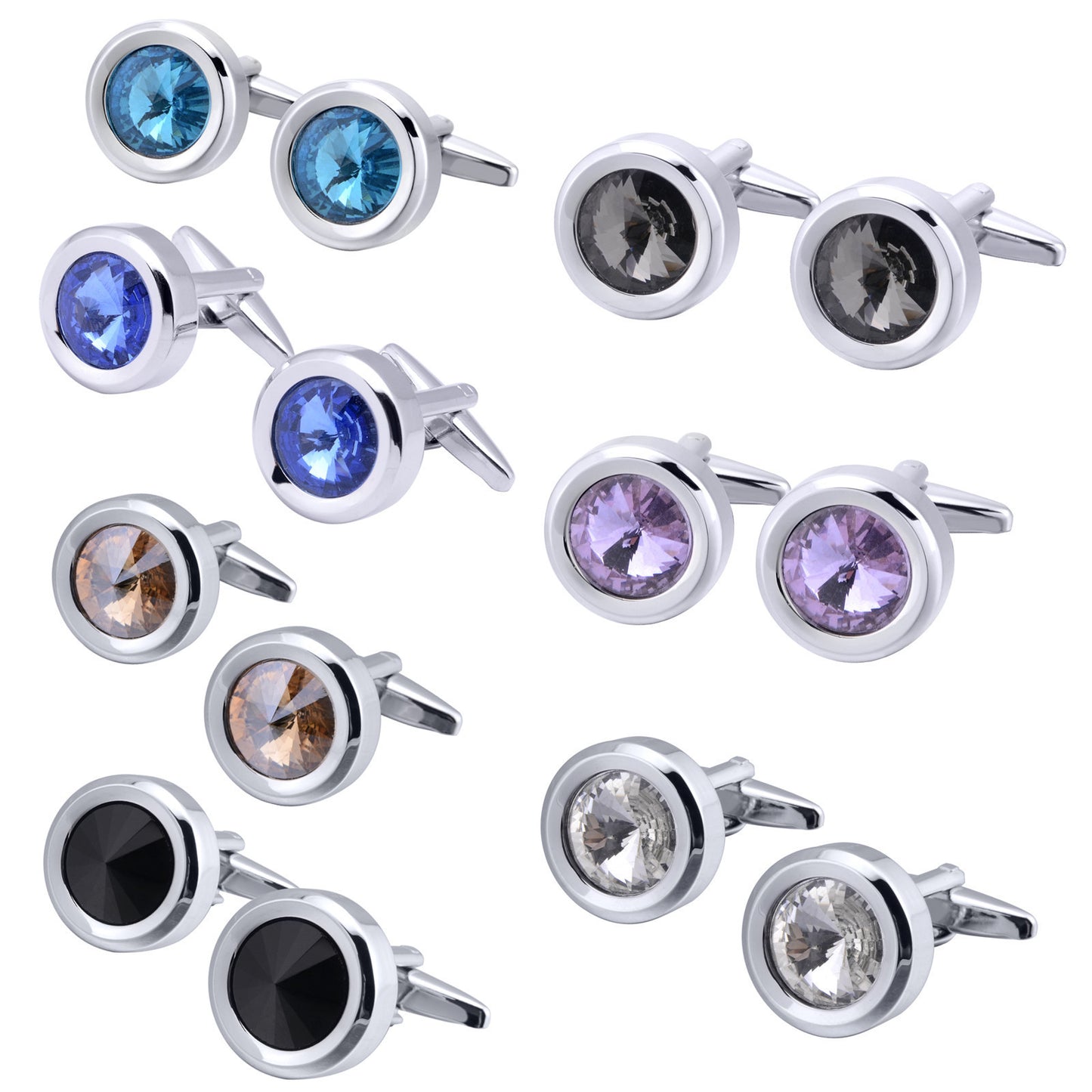 Men's Round Multi-Faceted Satellite Diamond Crystal Cufflinks