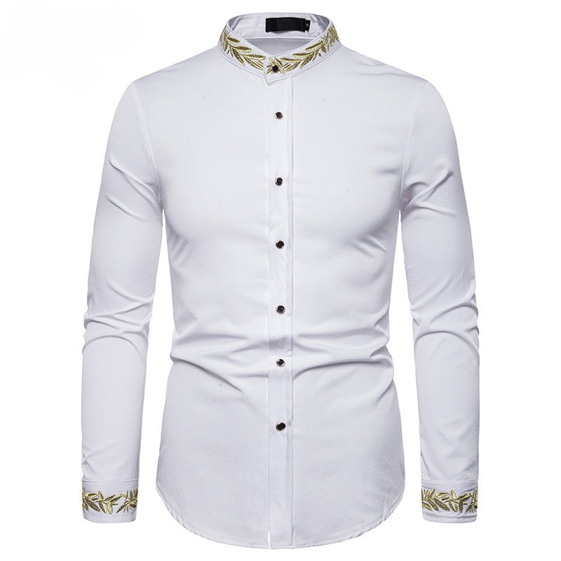 Men's Stand Collar Dress Shirts Casual Slim Long Sleeve