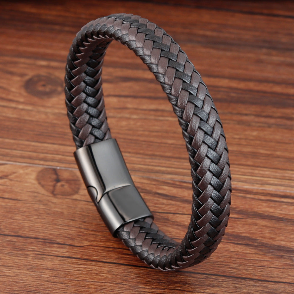 Stainless Steel Leather Braided Bracelet For Men