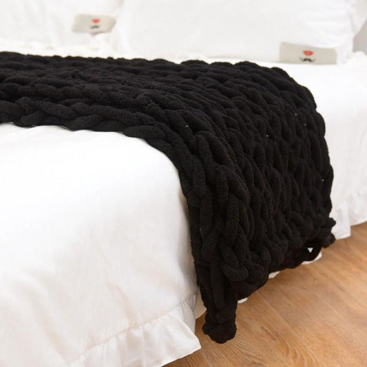 Handmade Yarn Knitted Chenille Rod Sofa Cover Blanket by GJG Denim