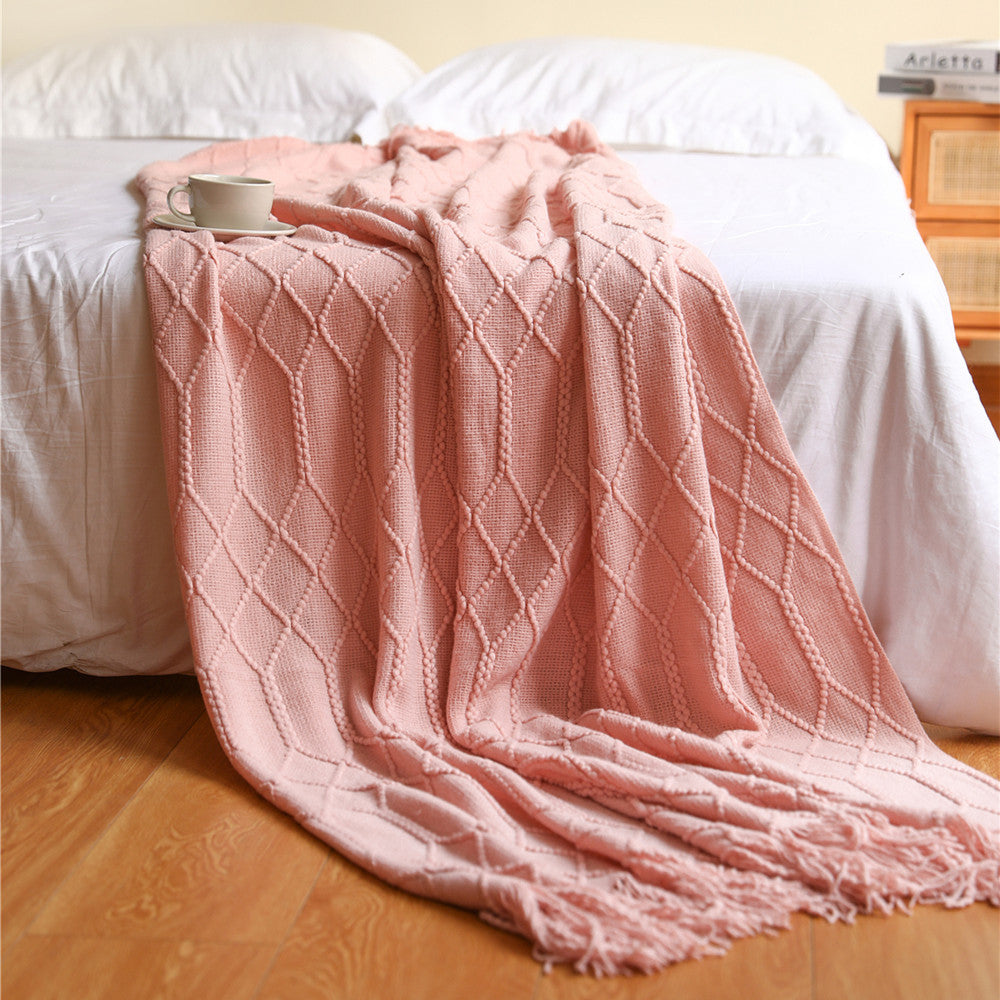 Pure Color Fleece Knitted Sofa Blanket