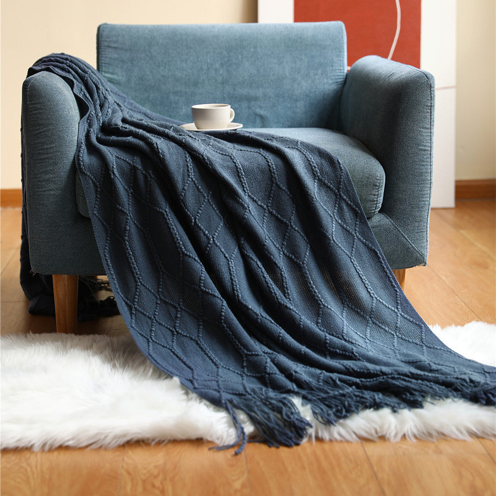 Pure Color Fleece Knitted Sofa Blanket