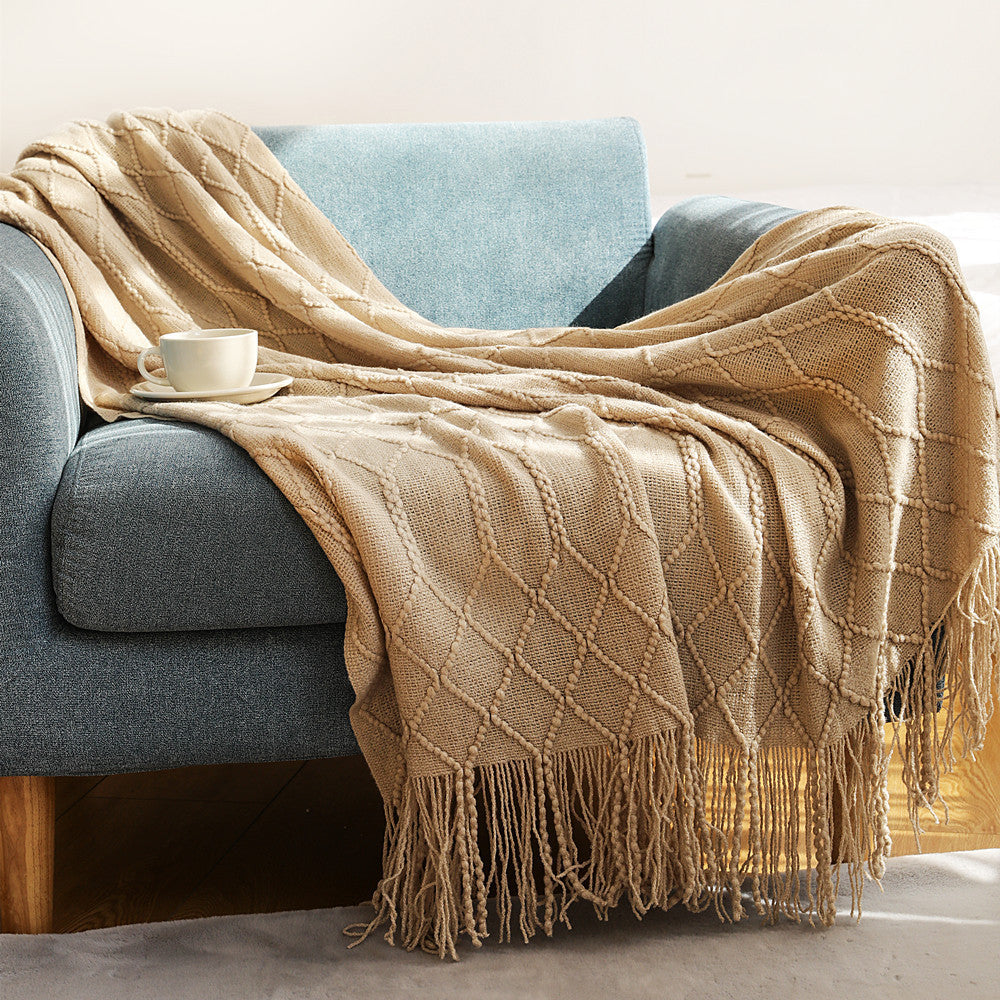 Pure Color Fleece Knitted Sofa Blanket