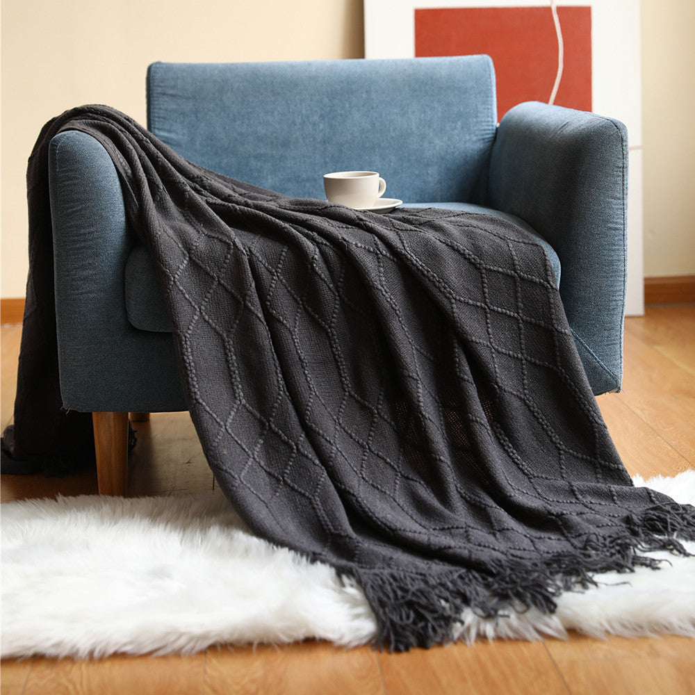 Pure Color Fleece Knitted Sofa Blanket
