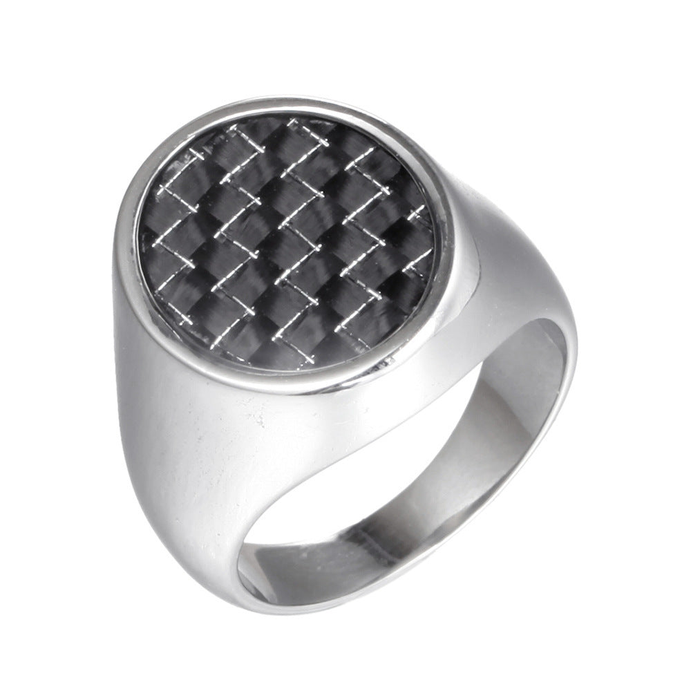 Popular Retro Carbon Fiber Titanium Steel Ring For Men