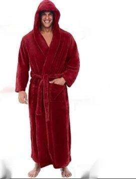 Men's Warm Plus Size Thick Hooded Bathrobe