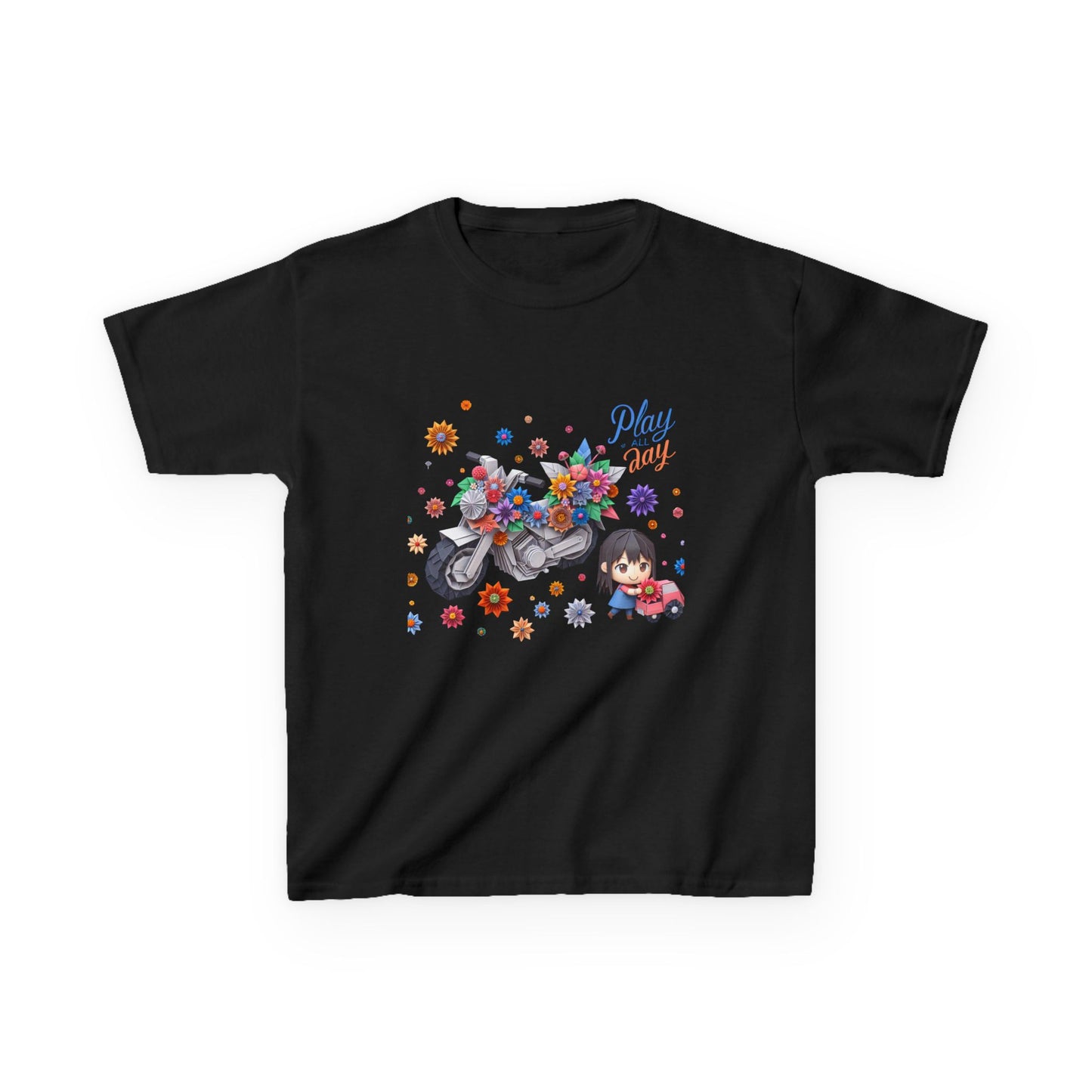 Play all Day Motorcycle Tee - Fun Floral Design for Young Adventurers