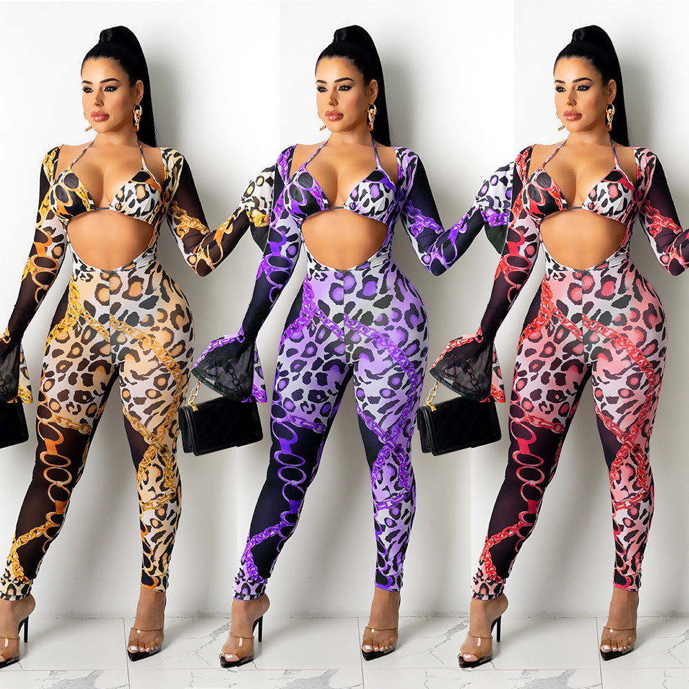 Mesh See-through Printed Two-piece Set