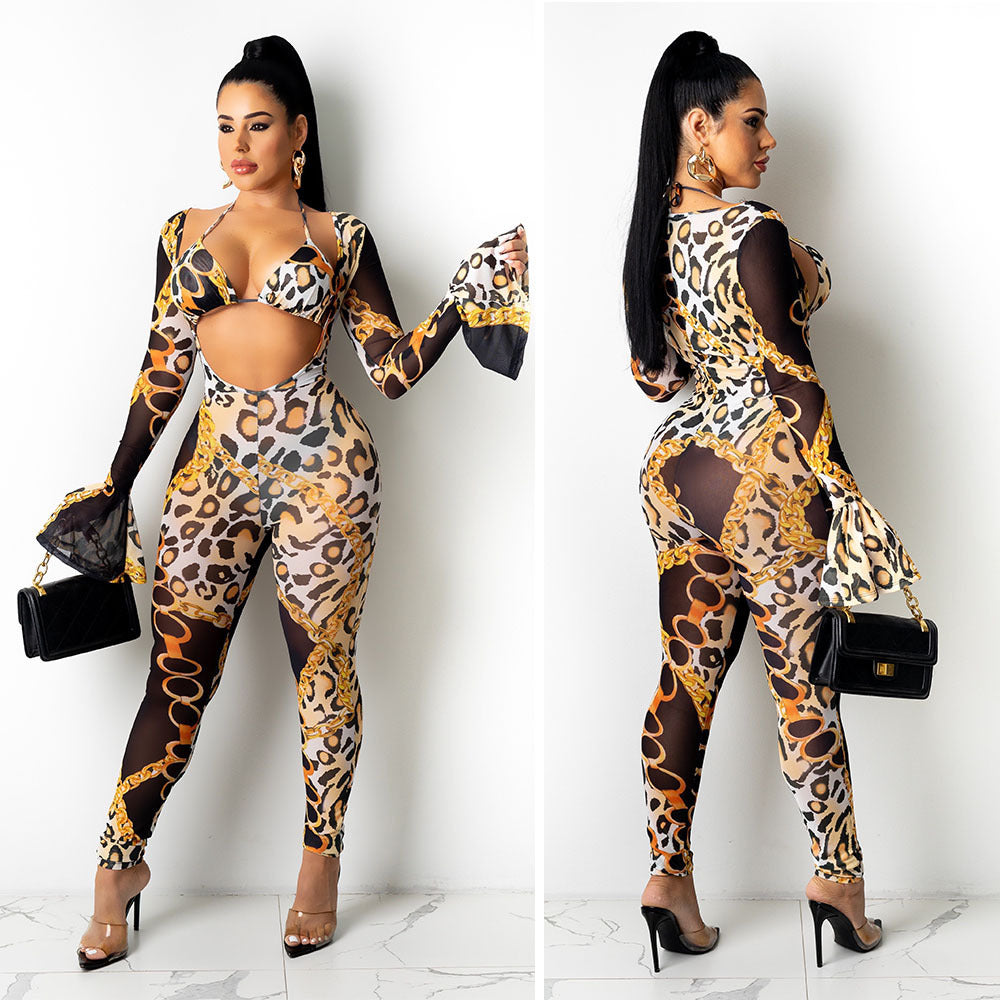 Mesh See-through Printed Two-piece Set