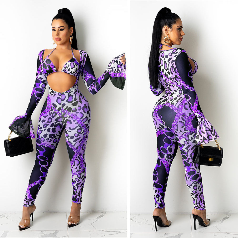 Mesh See-through Printed Two-piece Set