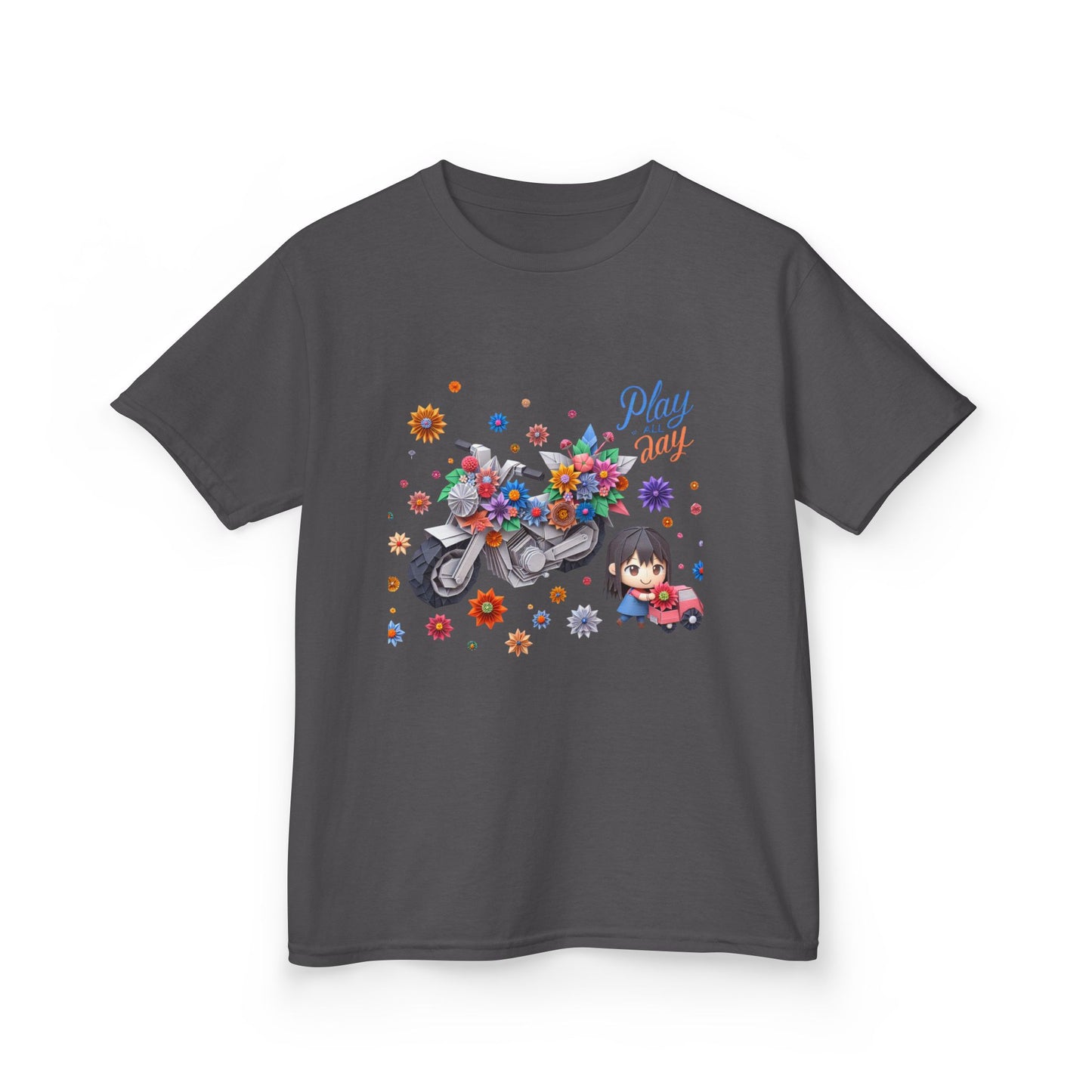 Play all Day Motorcycle Tee - Fun Floral Design for Young Adventurers