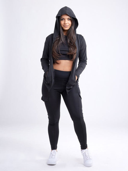 Women's Athletic Zip-Up Fitted Hoodie Jacket with Pockets