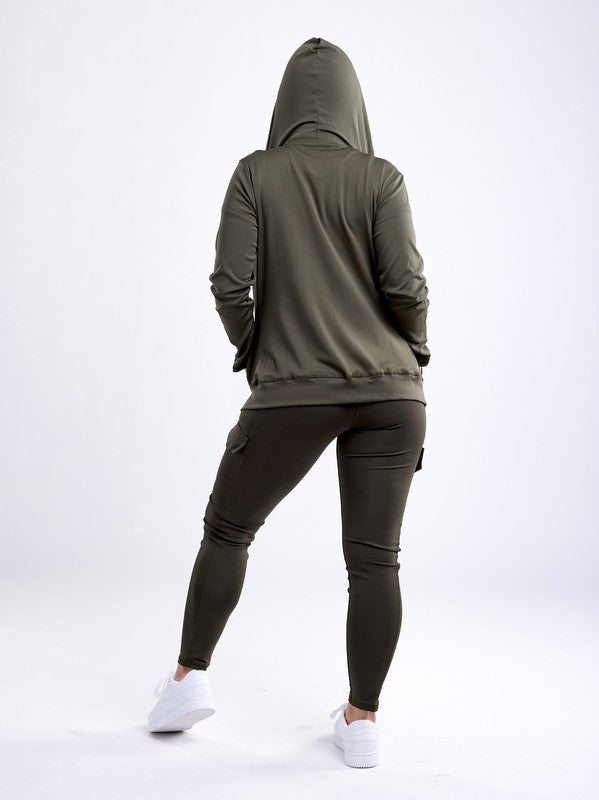 Women's Athletic Zip-Up Fitted Hoodie Jacket with Pockets