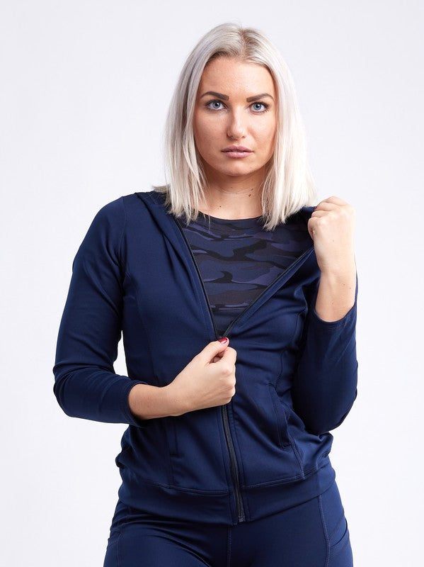 Women's Athletic Zip-Up Fitted Hoodie Jacket with Pockets