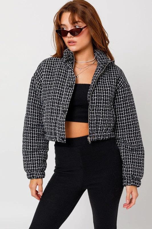 Tweed Crop Puffer Jacket by Coco’s Tee Boutique