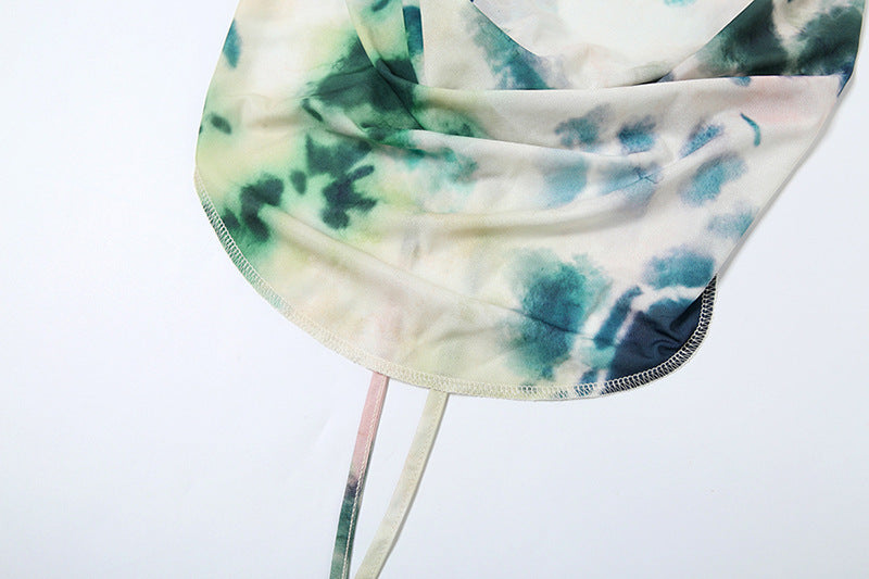 2pcs Tie Dye Printing Deep V-neck Suits Fashion Halter Backless Skirt For Beach Party Womens Clothing