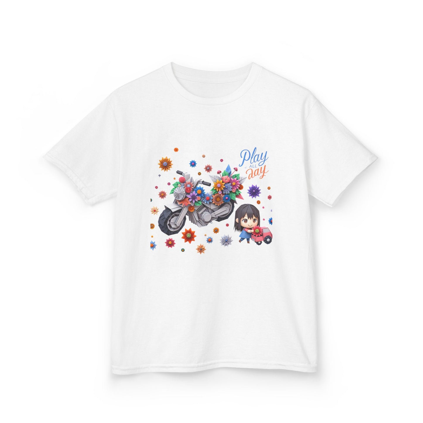 Play all Day Motorcycle Tee - Fun Floral Design for Young Adventurers
