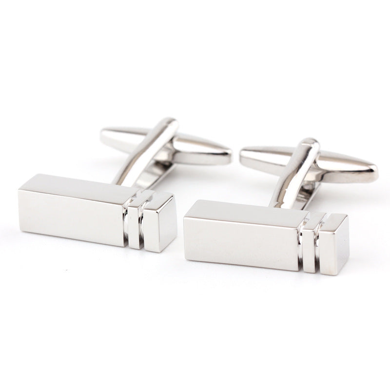 Men's Rectangular Glossy Metal Cufflinks