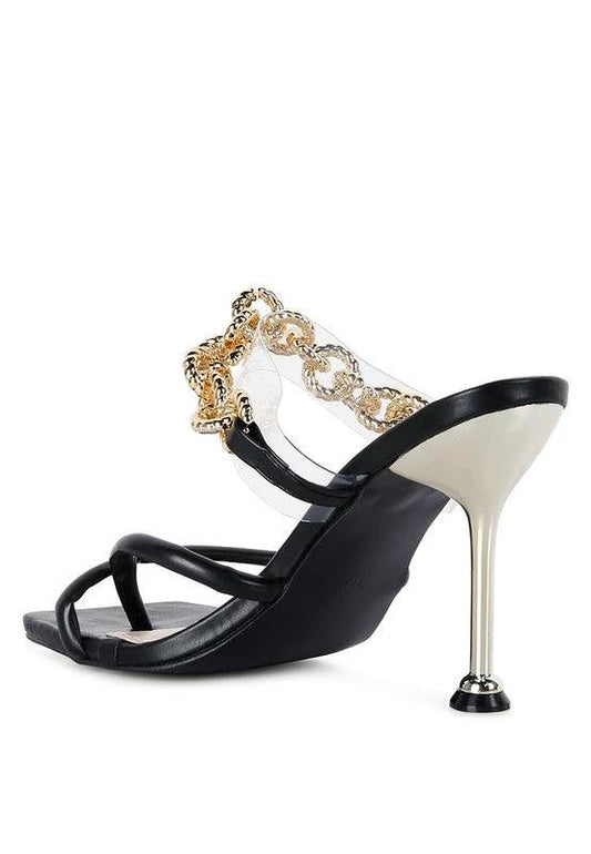 Social Bee Link Chain Embellished Heel Sandals by Coco’s Tee Boutique