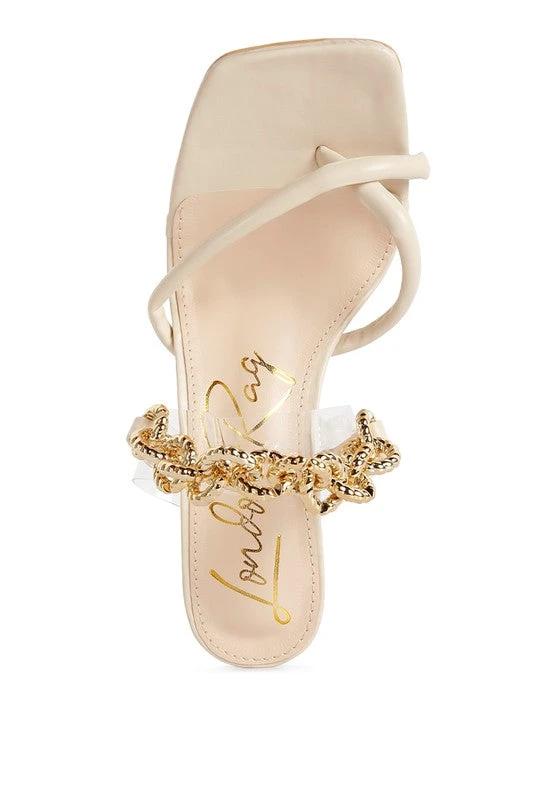 Social Bee Link Chain Embellished Heel Sandals by Coco’s Tee Boutique