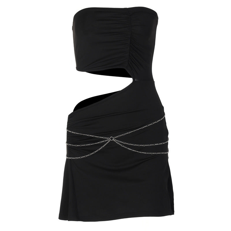 Slit Cutout Wrap Breast Chain Dress