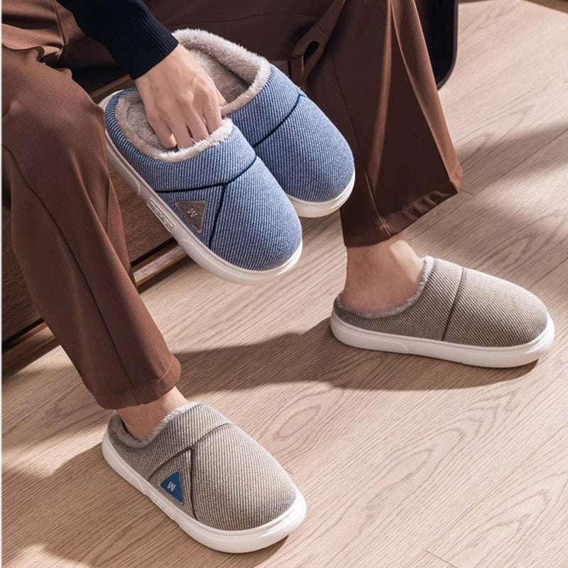Men's Solid Striped Fleece Plush Slippers