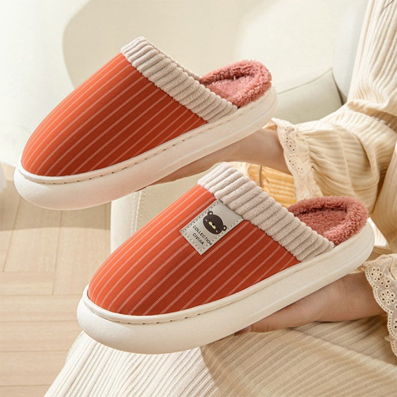 Men's Solid Striped Plush Fleece Slippers