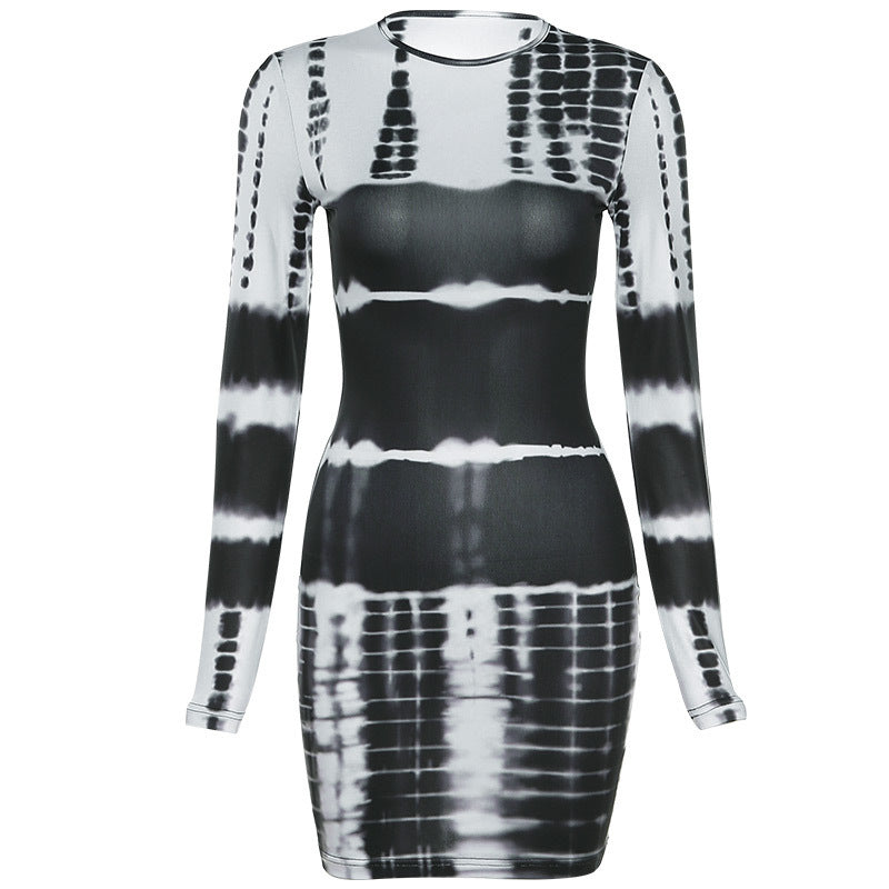 New Women's Fashion Round neck Long sleeve short dress