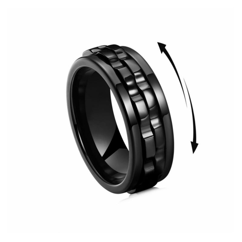 Men's Titanium Spinner Square Texture Polished Stainless Steel Gear Rotating Anxiety Fidget Rings