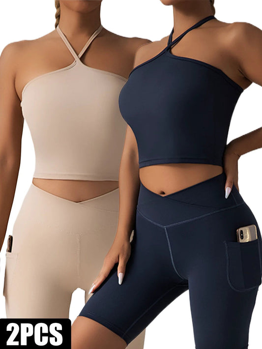 2 Pieces Sports Bra Athletic Running Sports Bra by GJG Denim