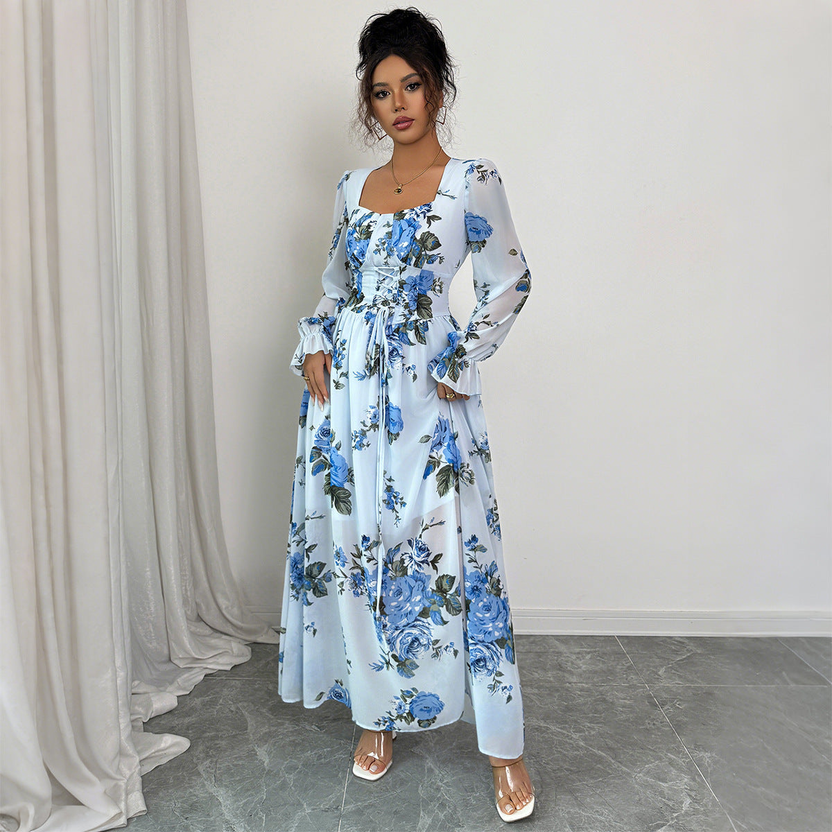 Floral Printed Long Sleeve Dress Women's Clothing