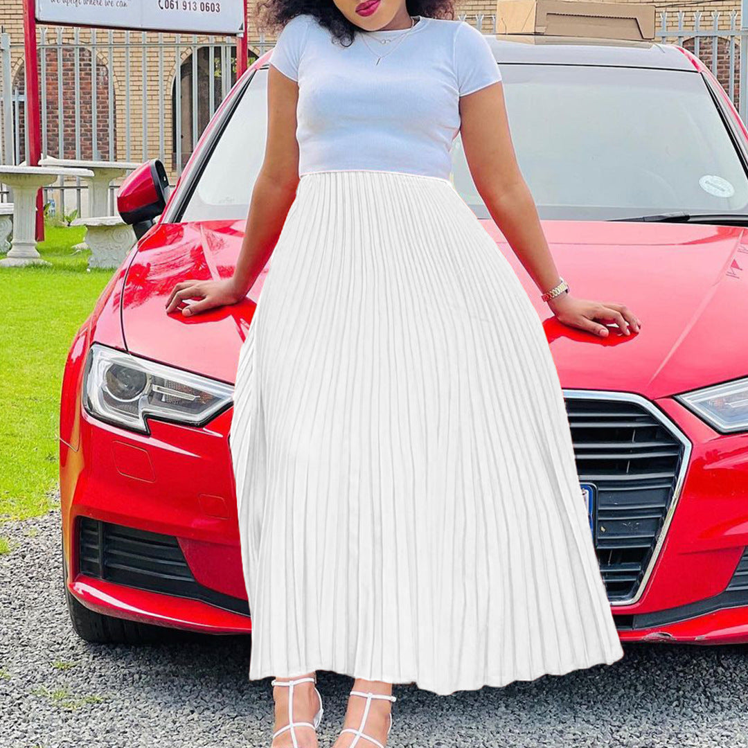 Solid Color High Waist Dress Plus Size European And American