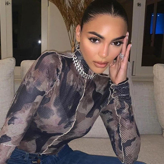 Mesh headpiece bodysuit by GJG Denim