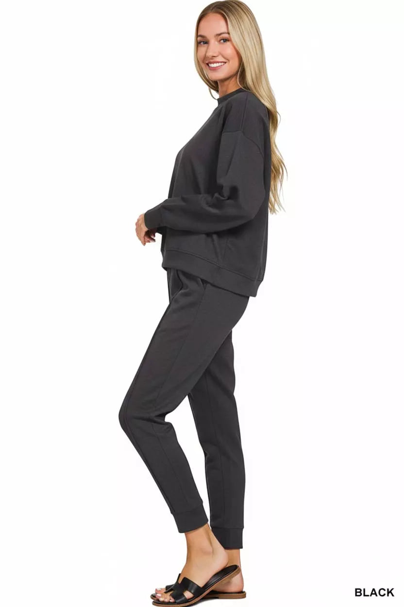 Zenana Scuba Mock Neck Sweatshirt and Joggers Set