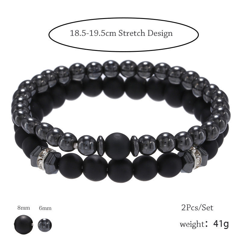 Men's 8mm Black Frosted Copper Bead Spot Drill Spacer Elastic Set Bracelet