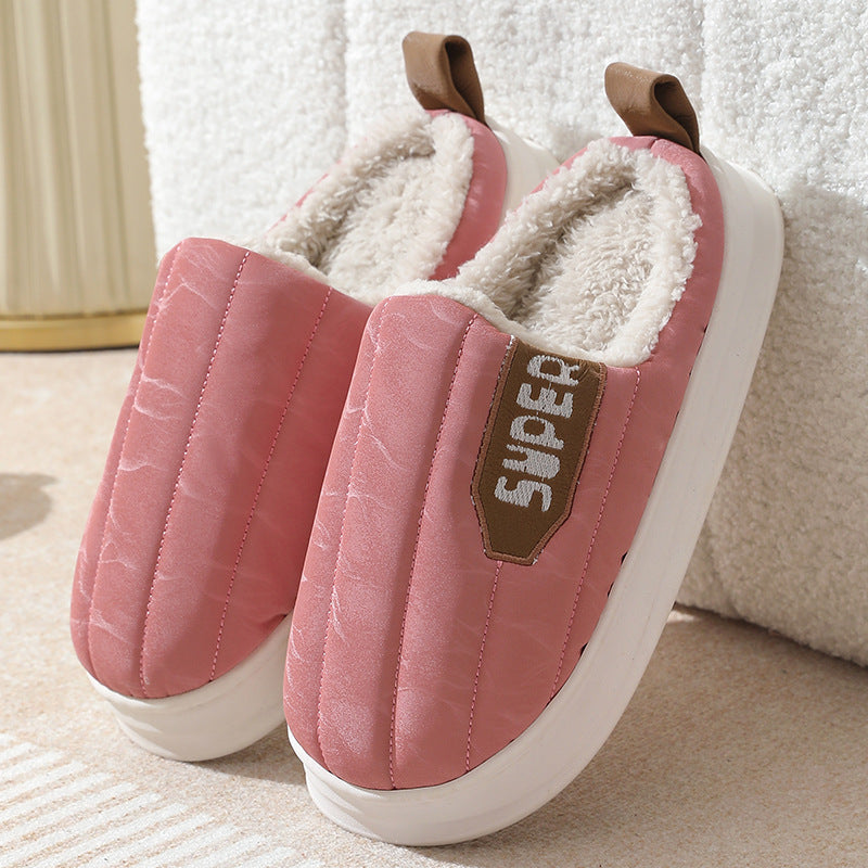Men's Striped Waterproof Thick-soled Non-slip Plush Slippers