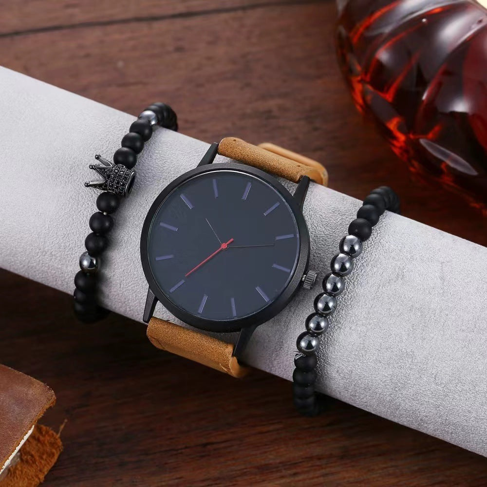 Men's Large Dial Casual Simple Scale Frosted Band Quartz Crown Bracelet/Watch